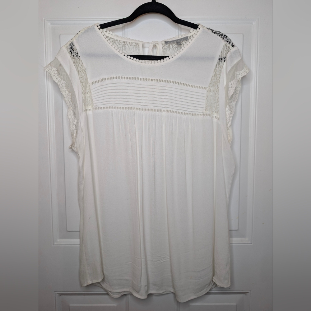 Daniel Rainn White Pleated Bib Collar Blouse
